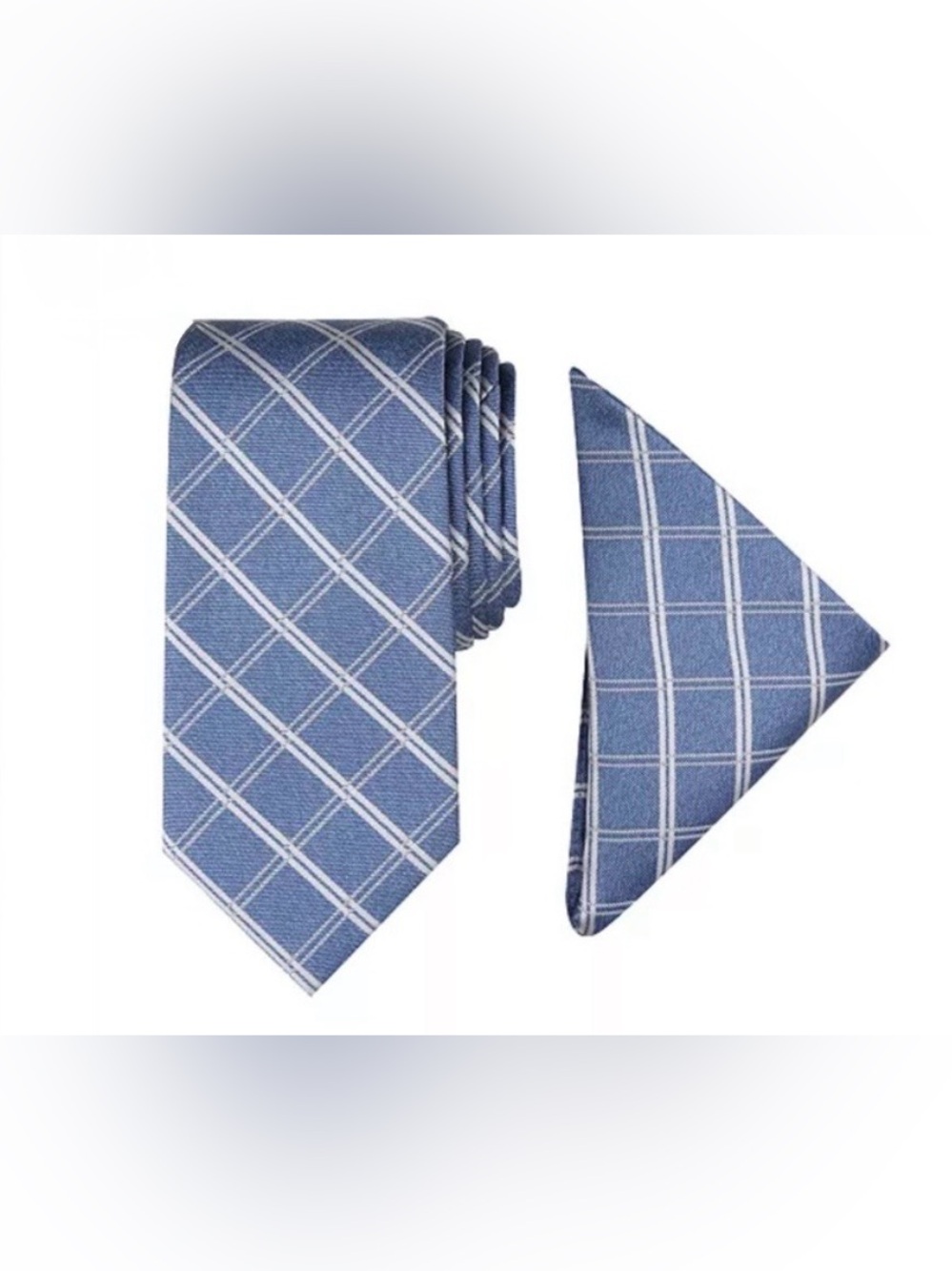 Nautica Light Blue Windowpane Tie with Pocket Square